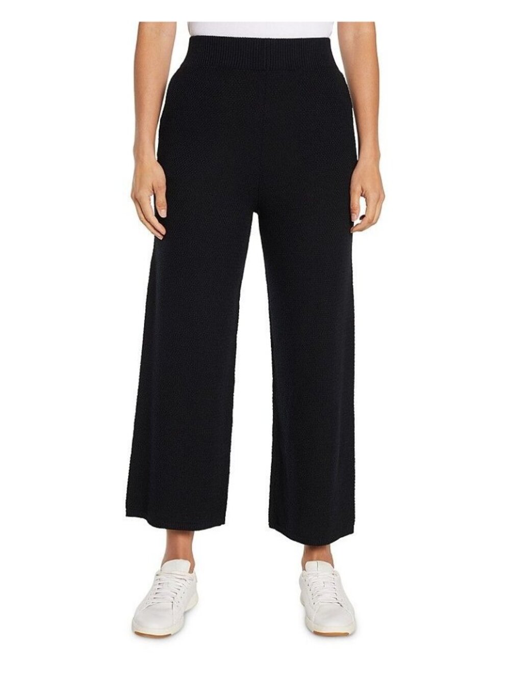 Three Dots Womens Pull On Straight Leg Ribbed Waistline Pants Black Size XS NWT